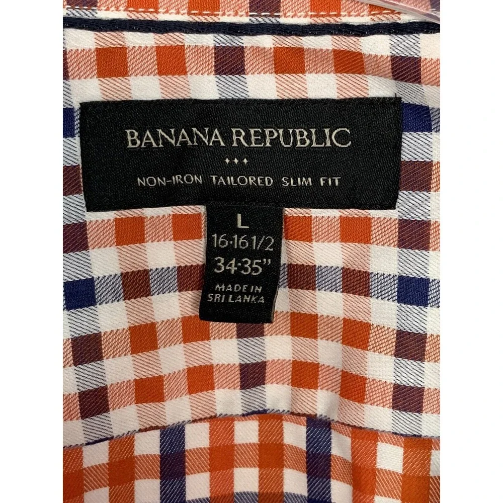 Men's Button Down Up Shirt‎ Long Sleeve Banana Republic Plaid checker Size Large